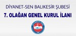 Diyanet-Sen Balıkesir Şubesi 7. Olağan Genel Kurul İlanı